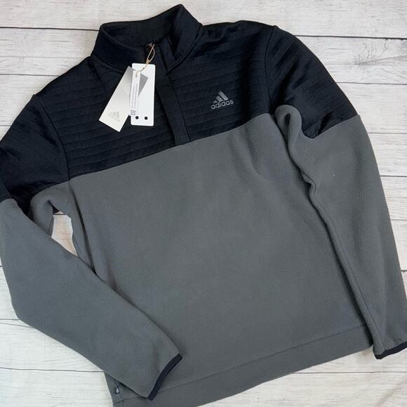 ADIDAS  NWT Men's Water Repellent 1/4 Zip Fleece Pullover Golf Gray Black Small - Picture 5 of 10